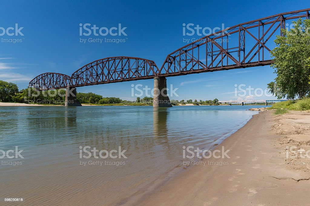 A railroad bridge over the Missouri River.